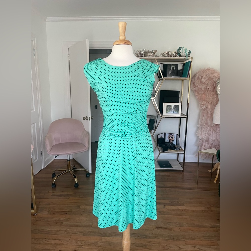Enfocus Studio mint green dress with black polka dots